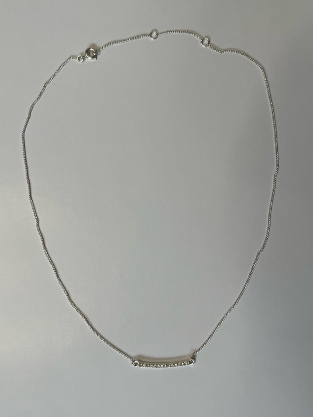Silver Tone Crystal Bar Pendant Necklace